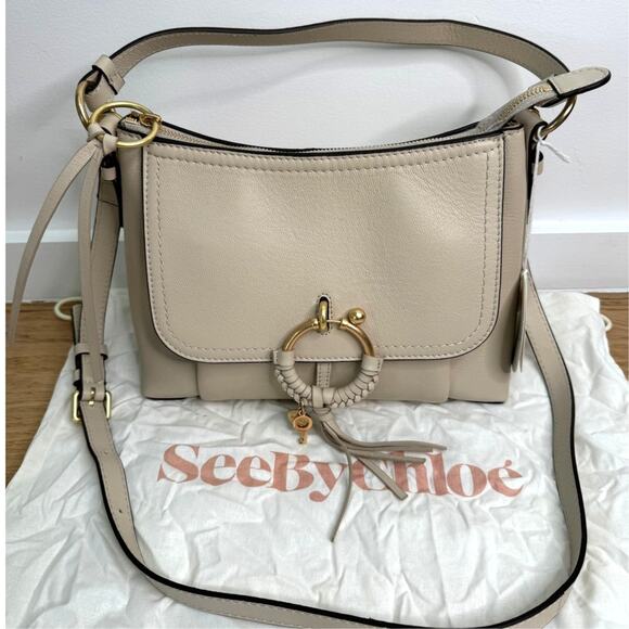 NWT See by Chloé Small Joan Leather Shoulder Bag Top Handle Cement Beige - Picture 1 of 13